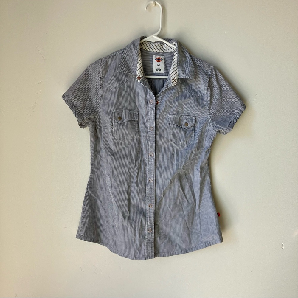 Dickies Snap Sleeve Hickory Stripe Button Shirt Short Fitted Cap Engineer M